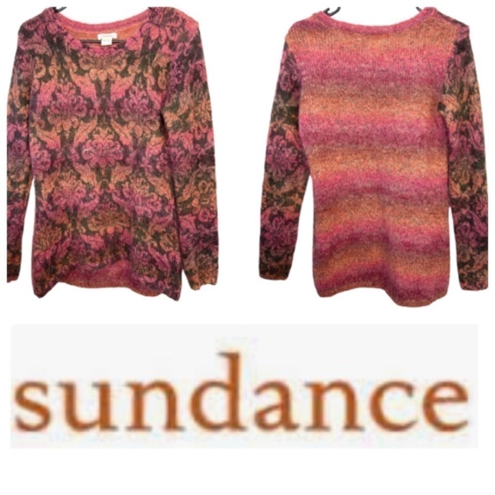 SUNDANCE Mohair Purple Mauve Floral Ombre Popover Sweater